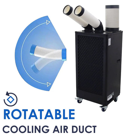 Heavy Duty Mobile Spot Cooler Packing 15400 Btu Capacity with rotatable cooling air duct and stainless steel design.