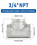 4 Pack 304 Stainless Steel Tee Pipe Fittings 3/4 Inch X 3/4 Inch X 3/4 Inch NPT Female Thread Adapters
