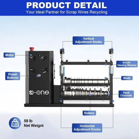 Detailed diagram of Automatic Wire Stripper Machine For Copper Wire 0.06-1.6 Inch, 700W, highlighting components.