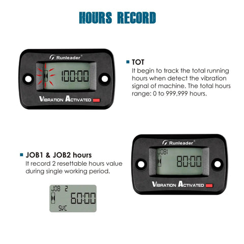 Digital Vibration Hour Meter For Gear Maintenance With Built In Sensor No Wiring Needed 3 Adjustable Sensitivities Low Medium High Easy To Track Run Time And Calibrate Hours On Your Gear, LCD display