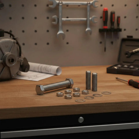 Beefy 304 Stainless Hex Head Bolt Nut Washer Kit SAE And Metric Fasteners All In One Organized Set for auto repair on workbench