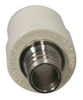 Close-up of a 1/2 inch brass PEX to CPVC transition coupling from Ten Piece Brass PEX To CPVC Transition Coupling Set One Half Inch Crimp Fittings For All PEX Tubing Brands PEX B