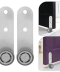 Premium 6 Pack Silver Sliding Door Roller Casters With Reinforced Steel Core And TPE Wheels Includes Anti Sagging Floor Guide For Barn Doors That Glide Damn Smooth Every Time - Close up of metal and wheel components.