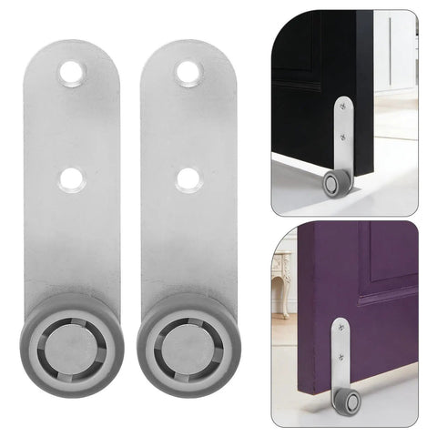 Premium 6 Pack Silver Sliding Door Roller Casters With Reinforced Steel Core And TPE Wheels Includes Anti Sagging Floor Guide For Barn Doors That Glide Damn Smooth Every Time - Close up of metal and wheel components.