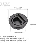Flush Ring Pull Handle black zinc alloy 35mm with dimensions: 40mm OD, 10mm height, size details, for cabinet and furniture use.