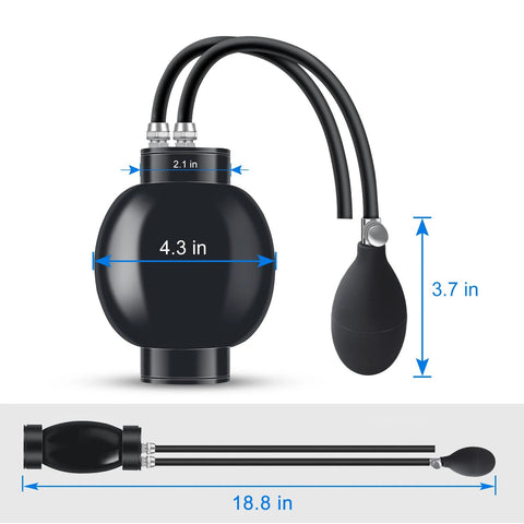 OBDMONSTER universal intake bladder leak detector; black expandable bladder with twin hoses and hand pump (front view)