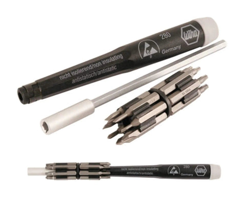 System 4 ESD Safe Micro Bit Set With Slotted Phillips And Torx Bits, 16 Piece, CRM-72 Tool Steel Bits, 100mm Bit Holder displayed