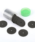 Badass 36 Piece Abrasive Cutting Discs And Slick Cut Off Wheels For Rotary Grinders with black cutting discs in container.