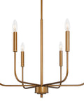 Gold Brass Six Light Chandelier For Dining Room And Living Room, Vintage Edison Bulbs Ready, modern brass fixture, 22.5 inch