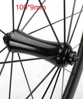Close-up of 700C Carbon Fiber Wheelset With 50mm Fat Rim For Road Bikes V Brake Compatible Quick Release Front 100mm hub detail