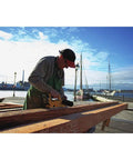 Pro Grade 20V Max Xr Brushless Cordless Planer Drops Dead Serious Amps For Zero Drag Wood Planing And Cabinet Refinishing Job Site Ready Tool Only Renewed, man using planer on wooden beam.