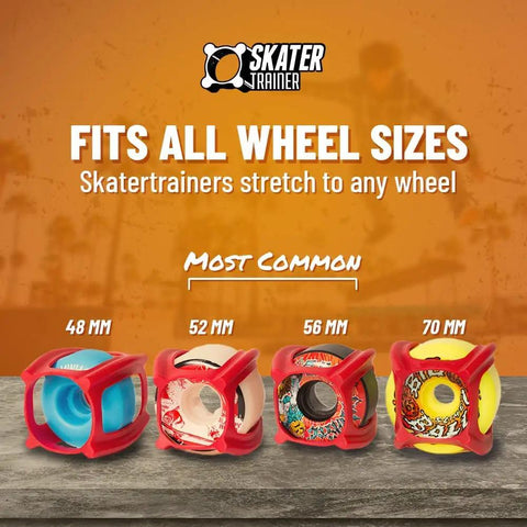 Skateboard Trick Training Wheels To Nail Ollies And Kickflips Faster, A No Fall Practice Tool, shown on various wheel sizes.