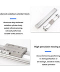 Heavy Duty Rodless Pneumatic Air Cylinder With Integrated Shock Absorber For Factory Equipment and Automated Lines, aluminum alloy cylinder block and high precision slider.