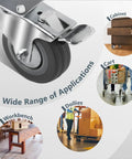 3 Inch Swivel Caster Wheels Set Of 4 With Dual Locking Brakes And Rubber Tread, showing applications for cabinets, carts, dollies, workbenches.