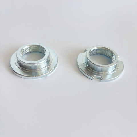 Two silver threaded cups from 2 Inch Cup Bottom Bracket Set For One Piece Crank Bikes With 6906Z Sealed Bearings, 51.5mm cup size