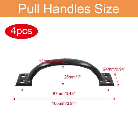 4 Pack Black Pull Handles Vintage Barn Door Style for Cabinets Drawers Dressers Cupboards and Closets with Mounting Screws 100mm size chart