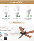 Ceiling Fan Remote Control Kit With 3 Speed Settings And Dimmer, Universal Receiver Compatible With Most Ceiling Fans, light bulb compatibility and fan motor details