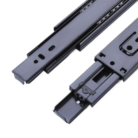Smooth Glide Full Extension Drawer Slides With Buffer Rebound And Hydraulic Guide Three Section Drawer Rails For Home Cabinets No Tools Quick Release Easy Pull Out Access 14 Inch Long, black steel