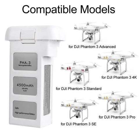 Beefed Up 4500mAh 15.2V Intelligent Flight Battery for DJI Phantom 3 Series shown with model compatibility