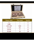 Heavy Duty 38 Piece Hss Tool Steel Gauge Block Set Ranging From 1 To 100Mm With Insanely Precise 0 0001Mm Calibration Rating For Router And Table Saw Tools in wooden case with calibration chart.