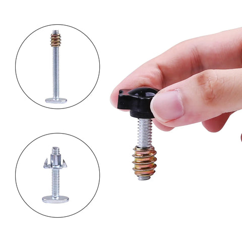 Hand holding knob of Quarter Inch T Track Bolts and Knobs Kit Pro Grade with detailed views of T-bolts and hex bolts