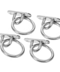 Top Shelf 4 Pack Marine Stainless Steel Pad Eye Plates With Round Ring Hooks M5 Thread Heavy Duty Boat Deck Hardware close-up view.