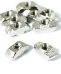 Drop-In T-Nut 1/4-20 Threaded Steel, nickel-plated, scattered view for aluminum extrusion profiles, 20 pack
