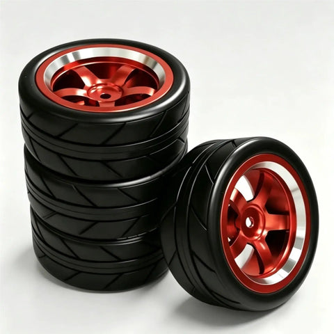 Drift Ready CNC Metal Wheels With 65mm Drift Tires And 12mm Hex Hub For One Tenth Scale RC Cars Upgrade Parts Kit