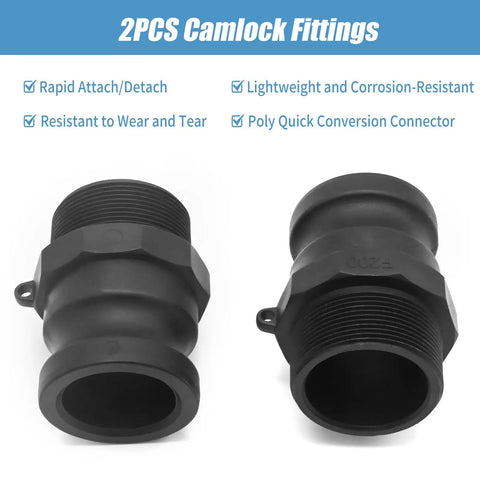 Two Pack F100 1 Inch NPT Camlock Coupling Kit Polypropylene Cam Lock Fittings External Camlock With External Threads