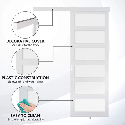 42x84 Inch White PVC Sliding Barn Door With Hardware Kit And Pull Waterproof Acrylic Pane Translucent Lightweight Plastic Panel
