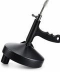 Professional Grade 25ft Manual Drain Auger And Drain Snake With Gloves For Kitchen Sink Shower Tub shows a black auger with handle.
