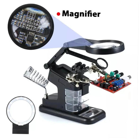 Rechargeable LED Work Light With Magnifier And Stand And Secure Clamp For Mechanics Soldering And Electronics Repair