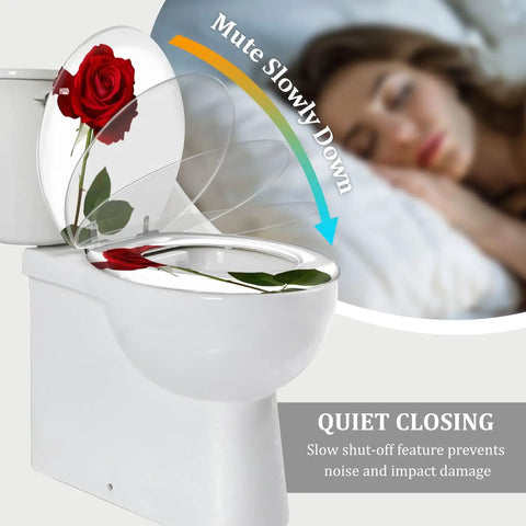Round Toilet Seat Decor for Home Bathroom featuring rose design and quiet closing feature, fits standard toilets.