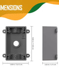 Dimensions of Weatherproof 1 Gang Electrical Outlet Box In Gray Beefed Up For Wet Locations Fits One Half Or Three Quarter Inch Conduit Includes Three Quarter Inch Reducer Bushings And Closure Plugs PVC Construction Corrosion Resistant UL Listed
