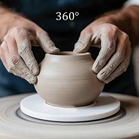 Heavy Duty Eight Inch Clear Acrylic Lazy Susan Turntable Smooth Rotation Kitchen Countertop Organizer And Pantry Storage Spinner No Hassle Quick Setup Today, close-up of potter shaping clay.
