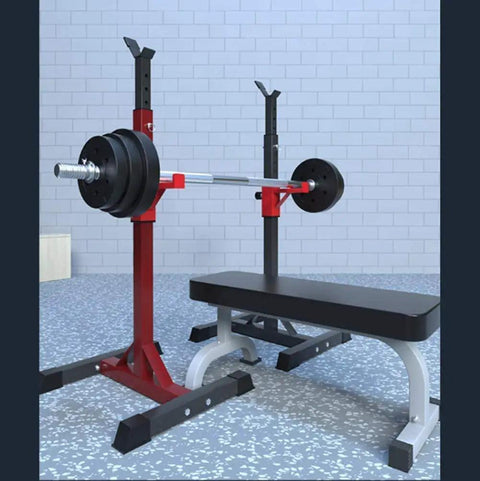 Squat Rack Stand For Weight Lifting Barbell Rack And Bench Press, beefy steel frame, heavy duty indoor gym equipment with bench