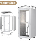 The Real Deal Portable Soundproof Pod, Straight Up Noise Blocking Work Booth For One, showing dimensions and interior layout.