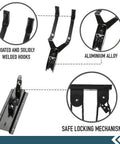 Garage Ceiling Bike Hoist Space Saver Must Have Heavy Duty Bicycle Lift With 3 Pulley System And 45 Feet Adjustable Rope Mountain Bike Hanging Rack Easy Lift And Store Up To 100 Lb Capacity components showing hooks, alloy material, and locking mechanism detail.