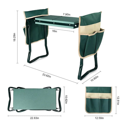 Upgraded Garden Kneeler And Seat With Thickened And Widened Soft Kneeling Pad Heavy Duty Foldable Gardener Stool With Two Tool Pouches