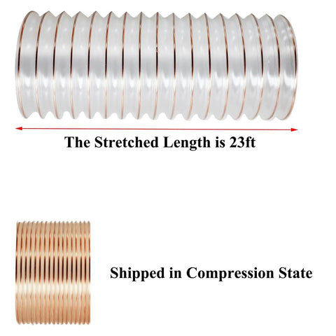 Heavy Duty 1.5 Inch Clear Polyurethane Dust Collection Hose With Hose Clamps Flexible Air Tubing For Shop Vacs, 23 ft stretched length.