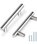 5 Pack 3 Inch Polished Chrome Cabinet Pulls Euro T Bar Stainless Steel Kitchen and Dresser Hardware with mounting screws