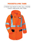 GloWear 8365 High Visibility Rain Jacket Orange XL With Reflective 3M Scotchlite, showing pockets and mic tabs, waterproof shell