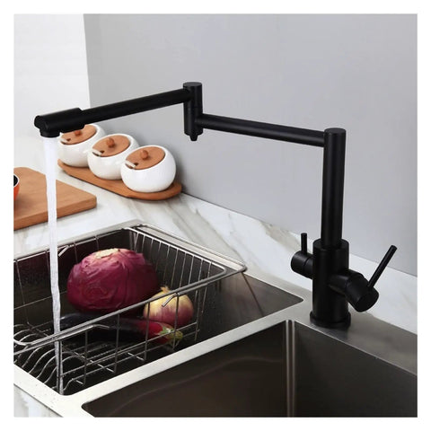 GAZOGJ Faucet, Brass Brushed Kitchen Folding Faucet with Pure Water Cold Hot Kitchen Modern Drinking Water 3 Way Filtered Faucet Mixer,Brushed with Hose-D in use above sink with vegetables.