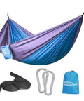 Blue and purple 400 Lb Capacity Portable Camping Hammock with Quick Setup Under 3 Minutes, Heavy Duty 210D Nylon Taffeta with ropes and carabiners.