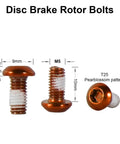 Orange Mountain Bike Rotor Bolts Set for Six Bolt Brakes Stainless T25 Steel, close-up of bolt design with dimensions.