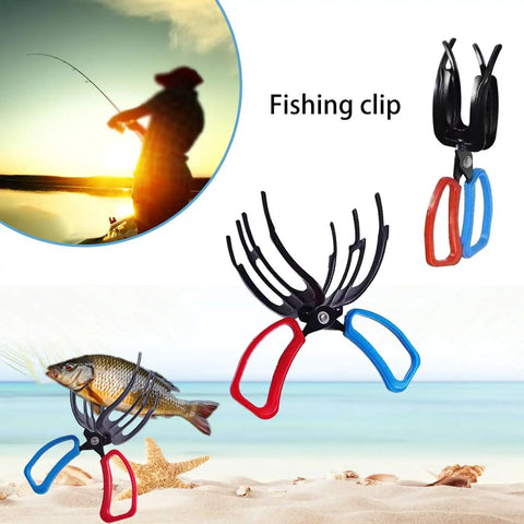 Two Pack 3 Claw Metal Fish Gripper Pliers Grabber Tool Secure Non Piercing Grip For Freshwater Fish shown on beach