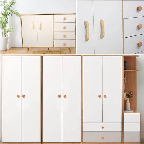 16 Pack Wood Cabinet Knobs 1.53 Inch Flat Top Round Dresser Drawer Knobs Unfinished Furniture Pull Handles Cupboard Door Hardware 39mm Diameter For DIY Upgrades With Screws on white cupboards and dressers.
