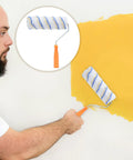 Set Of 3 Pro Grade Paint Rollers For Walls And House Painting in use, applying yellow paint with a durable fiber roller.