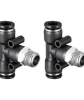 Two Pack One Quarter Inch G Male Push Lock Fittings Tee Union for Quick Connect Pneumatic System Eight Millimeter Tubing Black Easy Install