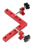 Nail The Square Every Time Heavy Duty 90 Degree Woodworking Corner Clamp 140X140mm shown in red aluminum, ideal for precise cabinet alignment.